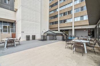 Grills and picnic area at Kellogg Square in Saint Paul, MN 55101